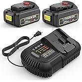 Labtec 6.0Ah 6000mAh Replacement for Dewalt 20V Battery & Charger Combo (2-Pack + Charger) - Compatible with DCB200/DCB180 Series Power Tools