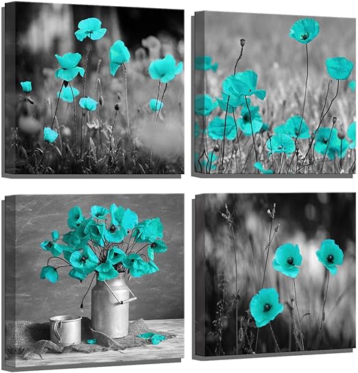 Amazon Com Flower Wall Decor Teal Poppy Wall Art Flower Wall