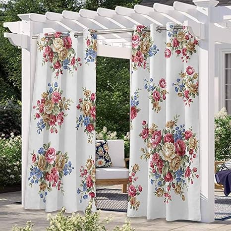 Anmaseven - Cortinas de poliéster con diseño floral para exteriores