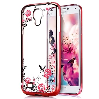 Kompatibel mit Galaxy S4 Hülle,Malerei Schmetterling Blumen Rebe Glänzend Glitzer Strass Diamant Überzug TPU Silikon Handy Hü