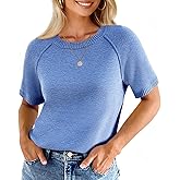 Cicy Bell Womens Short Sleeve Sweater Crewneck Knit Tops Fall Casual Loose Pullovers Shirts
