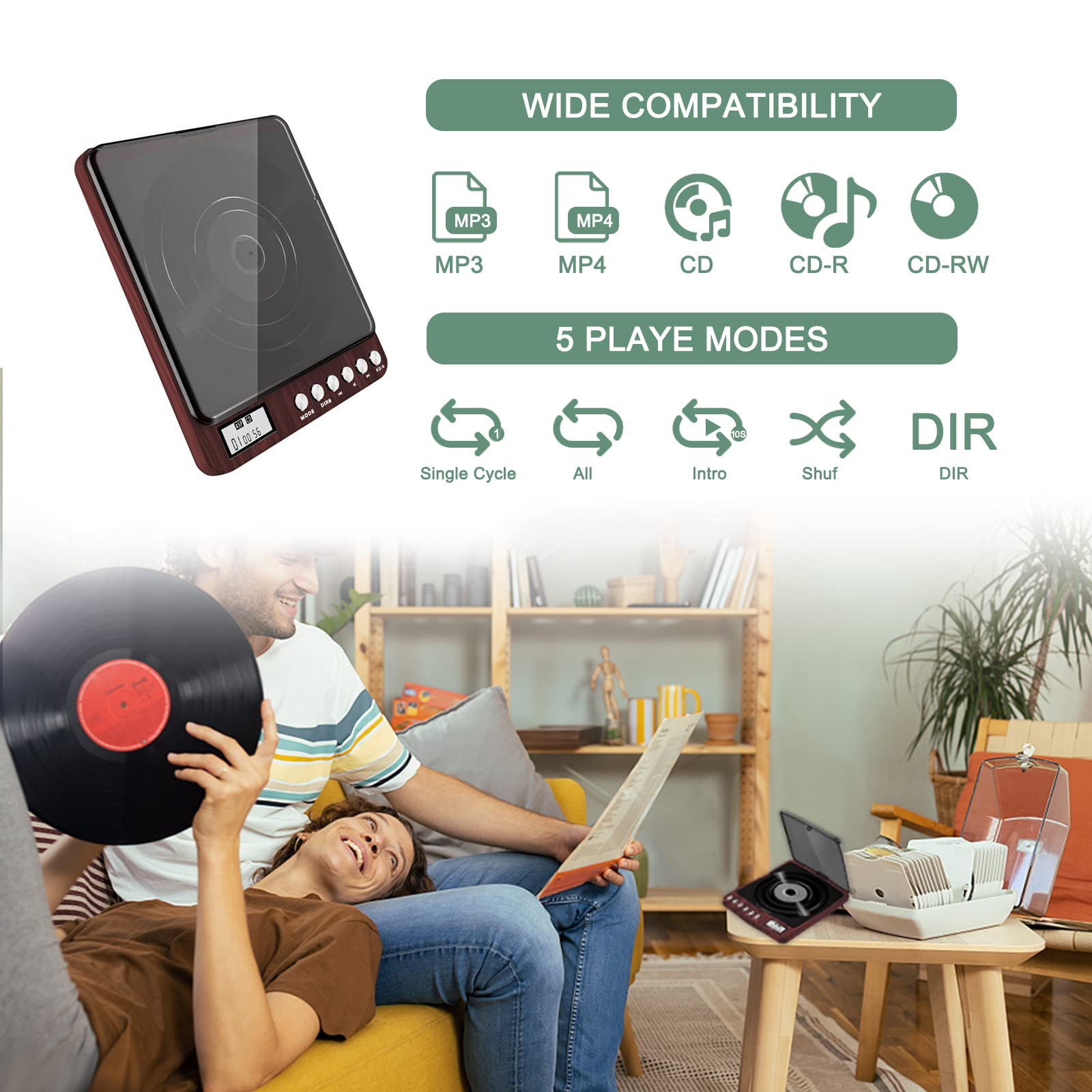 Portable CD Player with Speakers 2000mAh Rechargeable CD Player Portable with Double 3.5mm Headphones Jack,Small Anti-Shock Personal CD Player for Car Aux or Home Music Player