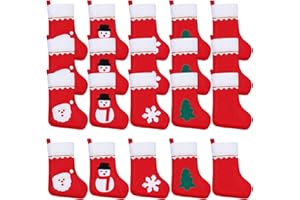 Jmkcoz 20 Pack Christmas Mini Stockings Sock Decoration Snowflake Snowman Xmas Tree Tableware Holders, Red Felt Knife Spoon Fork Bag Candy Pouch Bag Plush Cuff Socking for Thanksgiving New Year Party