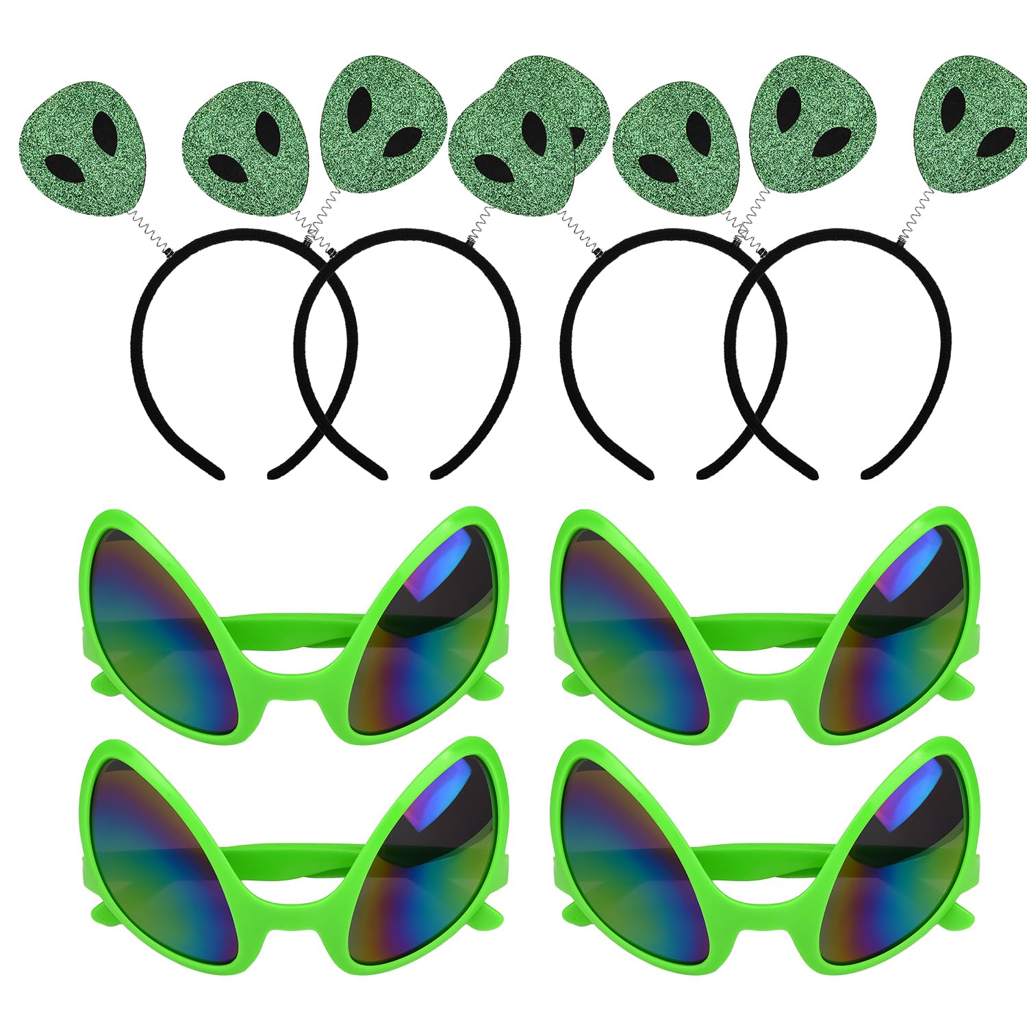Bohue 8Pcs Alien Costume Accessories Alien Headband Colorful Alien Glasses Funny Green Headband Halloween Christmas Party Headwear Supplies for Adults