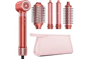 HITTIONA 5 in 1 Hot Air Styler & Hair Styler- High-Speed Hair Dryer Brush, Fast Drying Blow Dryer Brush No Heat Damage Multi-Styler Auto Wrap Curlers for Volumizing Curl Straighten Frizz-Free with Travel Bag