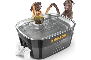 Large Dog Water Fountain for Large Dogs, SwSun 2 Gallons Dog Water Bowl Dispenser Pet Water Fountain with SUS304 Stainless Steel Water Bowl, 7.6L Cat Water Fountain for Multiple Pets, BPA Free