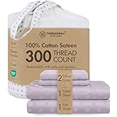 Threadmill Cotton Queen Sheet Set - 100% Cotton Damask Jacquard Sheets With 16" Deep Pocket - Soft Sateen Weave 4-Piece Cooling Bedding for Queen Size Bed - Lilac