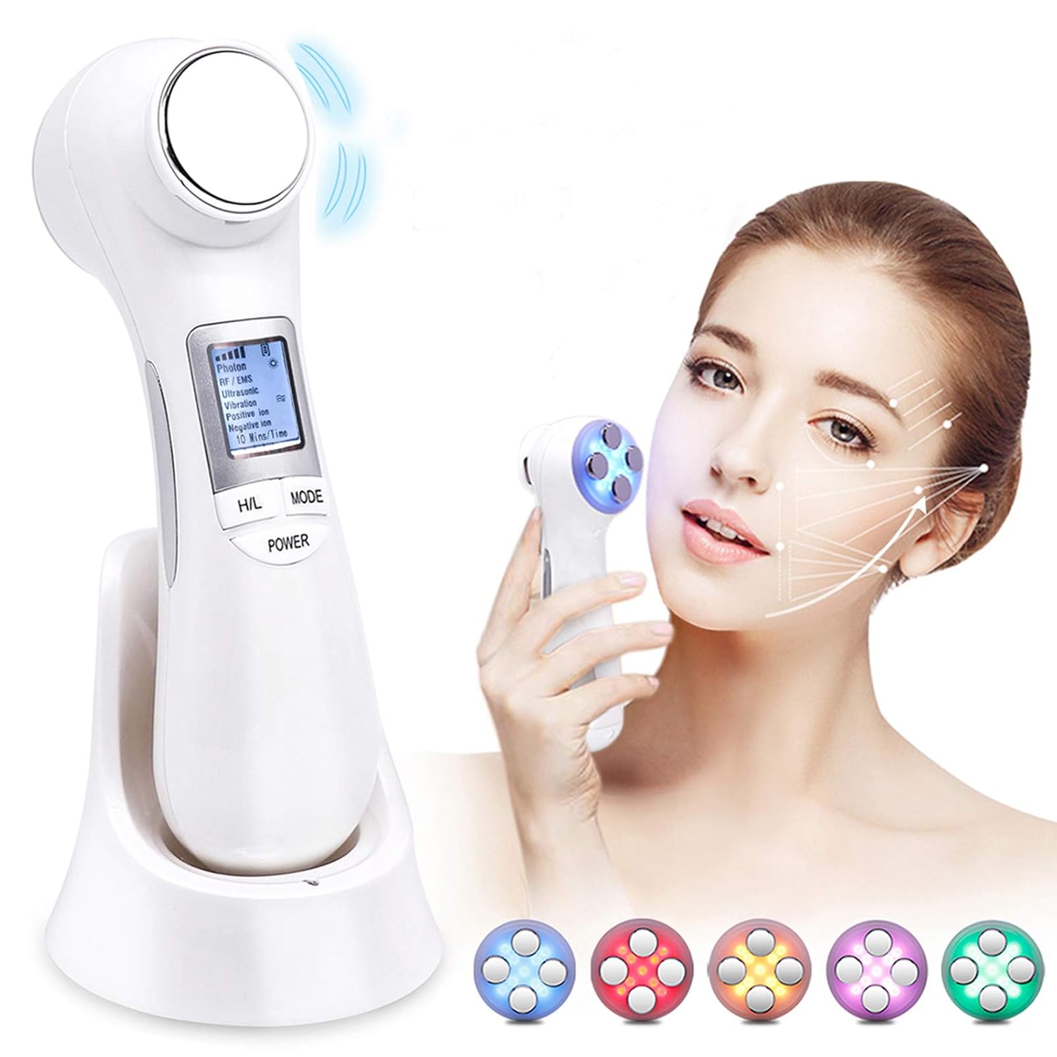 Face Firming Machine 6 in 1 Face Light Massager with Vibration Warm Beauty Device: Beauty
