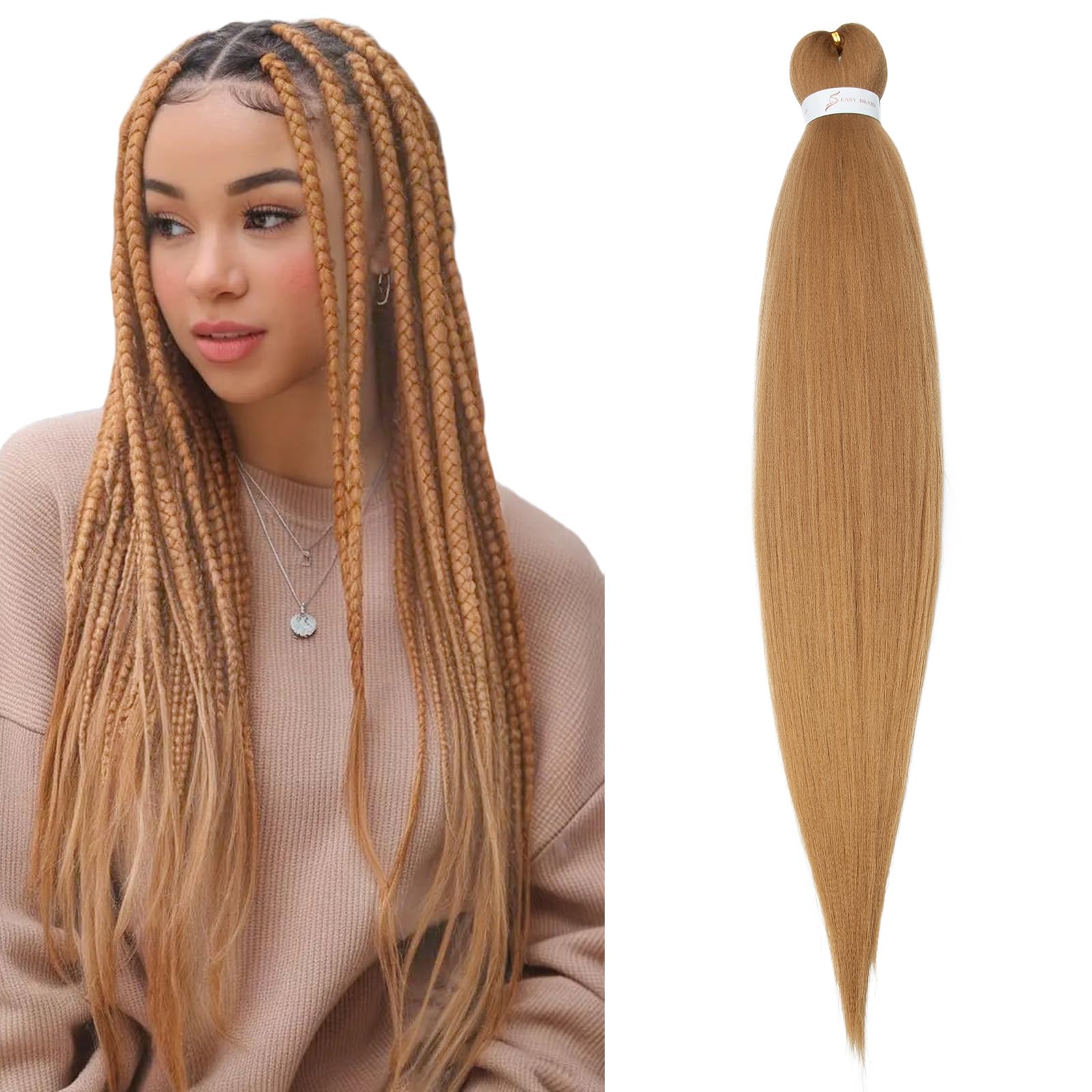 Pre Stretched Dark Blond Braiding Hair Easy Braids Crochet Hair for Braiding Synthetic Afro Hairpiece(1PC-90g)