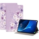 Nuouxoco for Samsung Galaxy Tab A 10.1 inch 2016 Release, SM-T580 T585 T587 Case for Girls Women Multi-Angle Viewing Stand Cover Smart Back Protective Cover Auto Wake/Sleep, Purple Flower