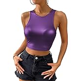 SOLY HUX Women's Metallic Crop Tank Top Crew Neck Sleeveless Slim Fit Party Club Tops