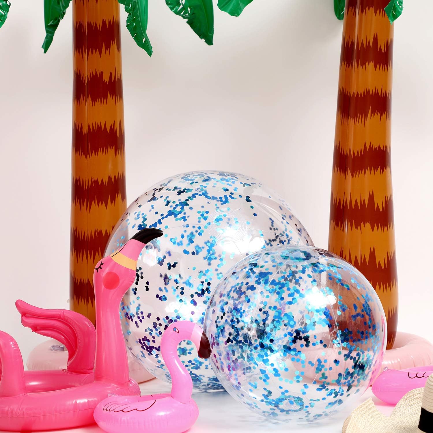 Hsei 3 Pieces Inflatable Beach Ball Glitter Beach Ball Floatable Confetti Ball for Summer Beach, Pool and Party Favor (Blue): Sports & Outdoors