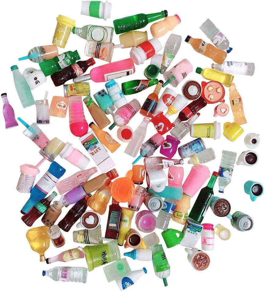 Anrher 100pcs Miniature Drinks Decoration Mixed Wine Coffee Resin Sets for Childrens Doll House Pretend Kitchen Play Cooking Game DIY Party Afternoon Tea