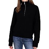 Amazhiyu Women's 100% Wool Sweater Long Sleeve Quarter Zip Pullover Winter Tops