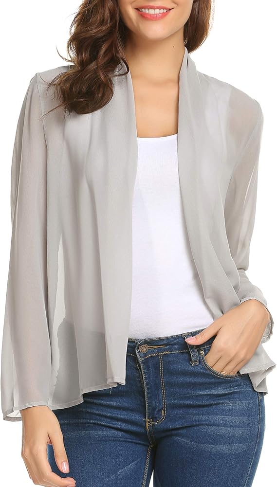 Pinspark Women's Sheer Chiffon Kimono Cardigan Long Sleeve Open Front