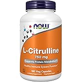 NOW Foods Supplements, L-Citrulline 750 mg, Supports Protein Metabolism*, Amino Acid, 180 Veg Capsules