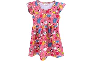 YUEJO Baby Girls Spring Summer Cat in The Hat Dress Girls Flutter Sleeve Boutique Dress