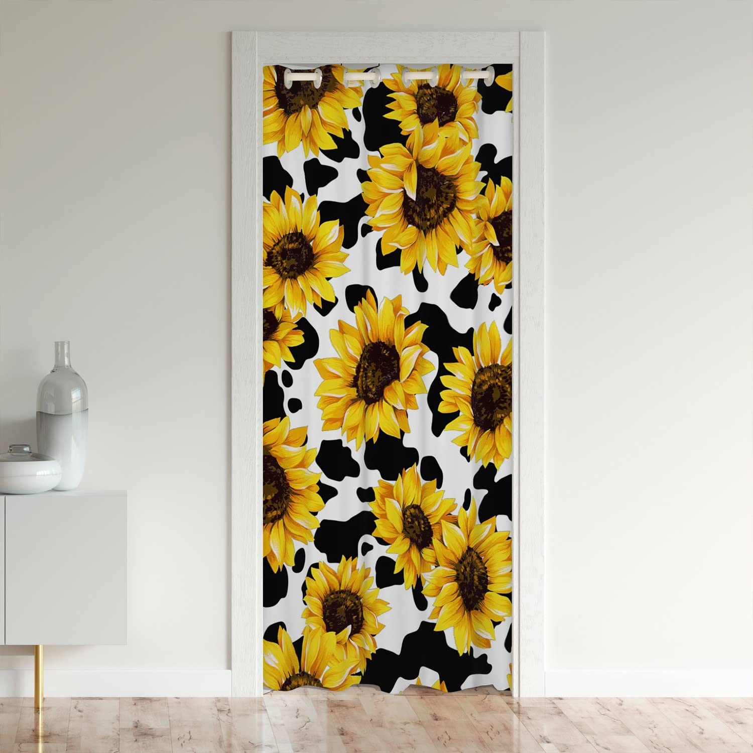 Loussiesd Milk Cow Blackout Curtains Window Sunflower Floral Treatments Doorway Curtain Room Darkening Botanical Blackout Curtains for Doors with Windows132x203cm 1 Panel
