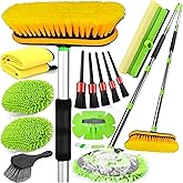 DGHEYQT 62'' Car Wash Brush with Long Handle, Car Wash Kit with Tire Brush, Tower, Window Squeegee, Chenille Microfiber,Car Detailing Brushes, Car Cleaning Brush Kit Supplies for Car, Truck, SUV, RV