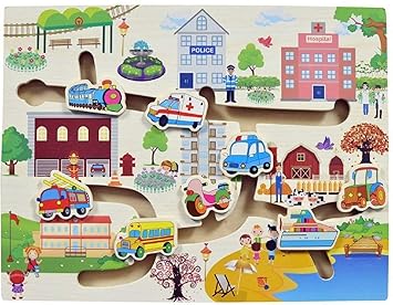 Hnt Kids Maze Chase Wooden Transport Toddler Puzzle