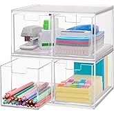 STORi Chloe Space-Saving Clear Drawer Organizer (4 Tall Drawers) Sort Office, Kitchen, Beauty Supplies, Makeup, Pens, Jewelry