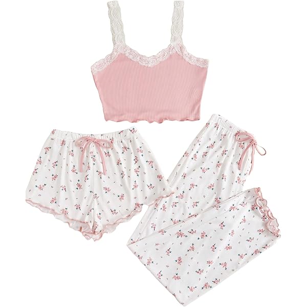 WDIRARA Women's 3-Piece Sleepwear Set - Letter Graphic Cami Top With Shorts & Pants - View #6
