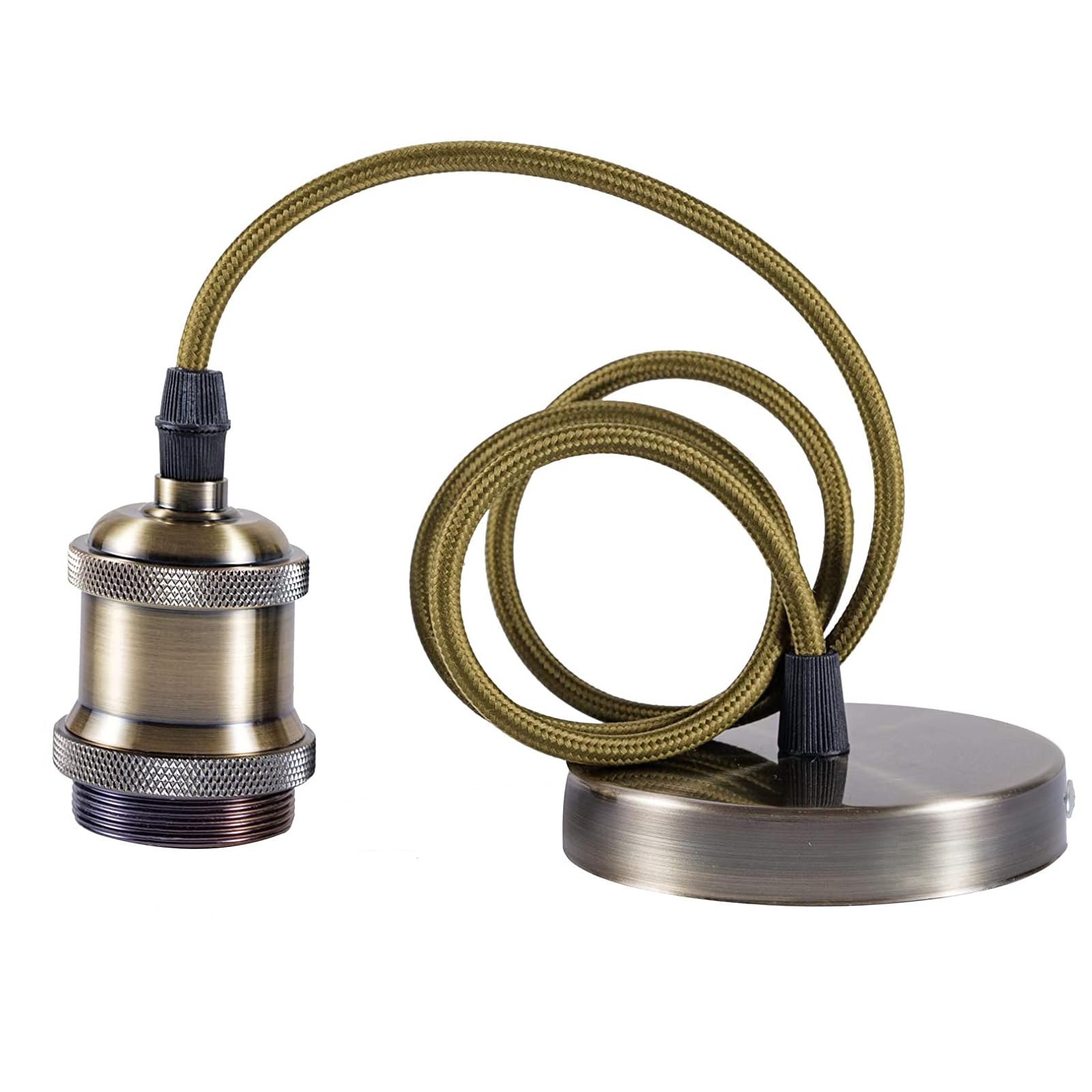 Sevenpers Ceiling Pendant Light Fitting, E27 Bronze Vintage Style Ceiling Rose Rustic Light Fitting Lamp Holder Kit with Ground Wire and 90cm Braided Cable