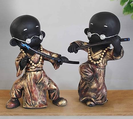 TIED RIBBONS Set of 2 Decorative Monks Buddha Showpiece (18 cm X 12 cm) for Home Living Room Bedroom Decoration
