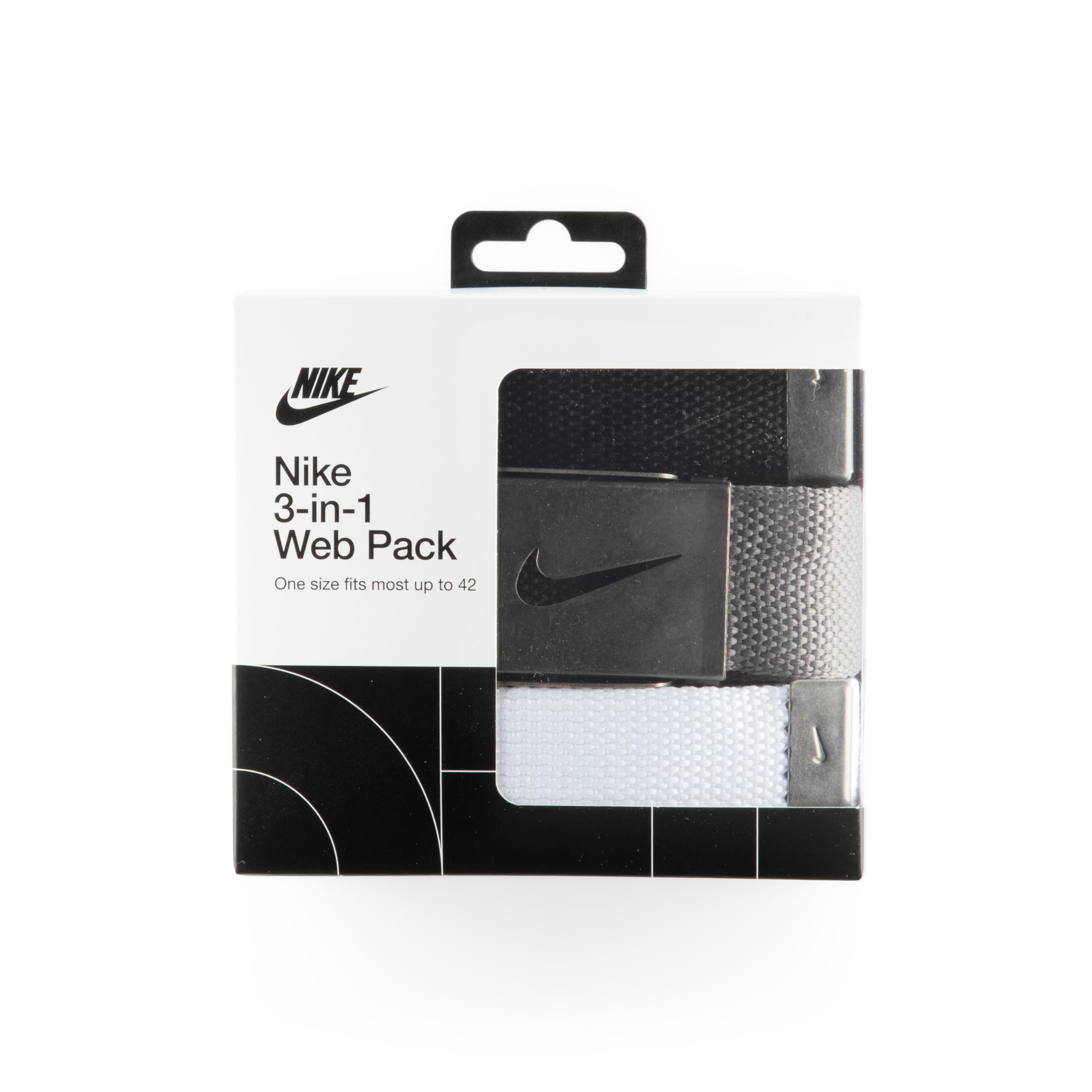 Nike Men's Standard 3 Pack Golf Web Belt, White/gray/black, One Size