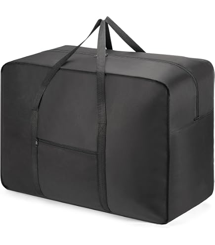 Extra Large Foldable Duffel Bag for Travel – Heavy-Duty Cargo Bag with Zippers & Reinforced Handles, TSA Approved, Water-Resistant size 29 x 24 x 15.5 inch (black, 70lb)