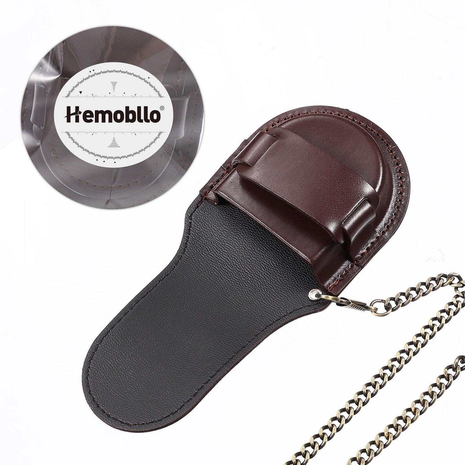 Hemobllo Leather Pocket Watch Pouch - Pocket Watch Leather Case with Bronze Chain Vintage Belt Holder Case for 38mm-45mm