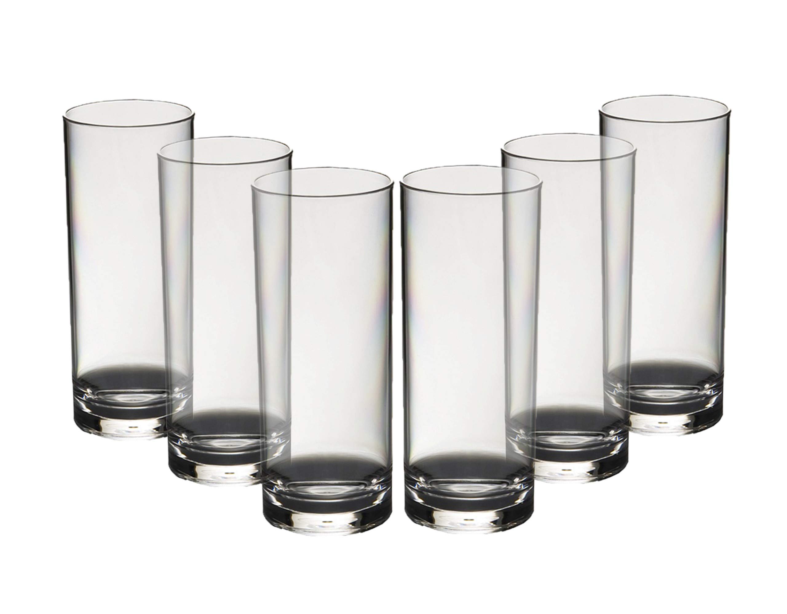 Set of 6 Elite Premium Unbreakable Reusable Polycarbonate Plastic Hiball Glasses (340ml / 12 oz to Rim Height 15.7cm, Max Diameter 6.3cm) Realistic Alternative to Glass Made in UK