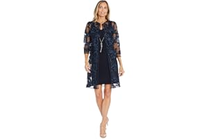 R&M Richards Womens 2pc Jacket Dress W/Floral Woven Embroidery and Attached NecklaceDress