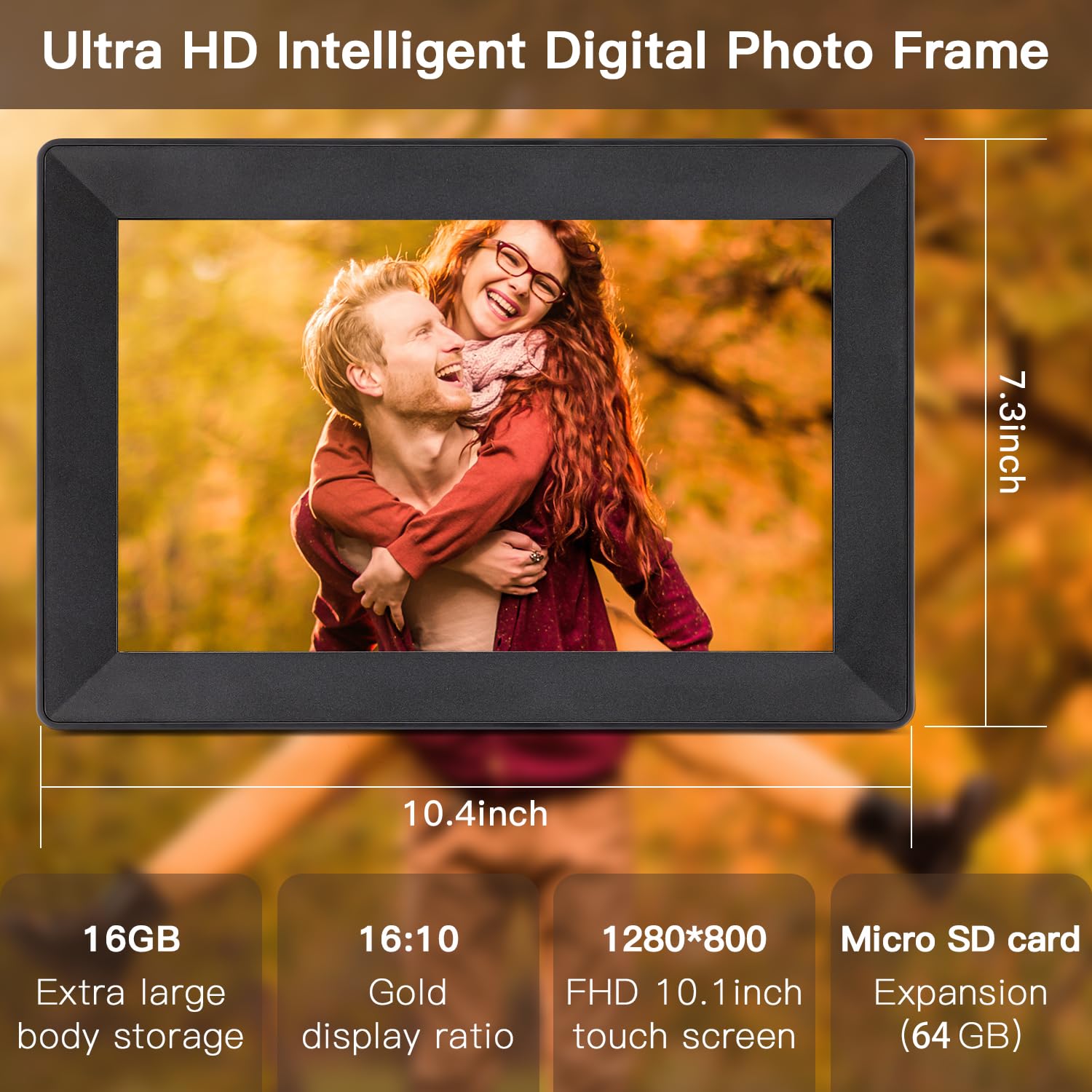 Uhale Digital Picture Frame 1280x800 HD IPS Touch Screen Digital Photo Frame 10.1 Inch WiFi Digital Frame 16GB Storage,SD Card Slot,Auto-Rotate Slideshow,via Uhale Send Videos and Photos remotely
