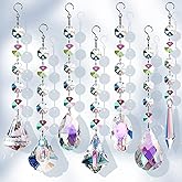 Sun Catchers with Crystals, 7 Pcs Hanging Crystals Suncatchers for Windows, Colored Suncatchers Prisms Glass Pendant for Chandeliers, Garden, Christmas Tree Decoration
