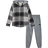 AEROPOSTALE Boys Jogger Pant Set - 2 Piece Flannel Hooded Button Down Shirts and Boys Joggers Sweatpants Clothing Set (8-12)