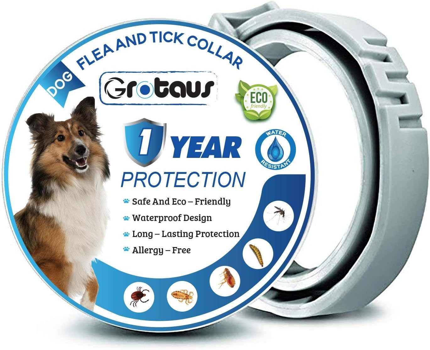 GROTAUS Flea and Tick Collar for Dogs - Safe and Effective Flea and Tick Control Collar for All Dog Size 9