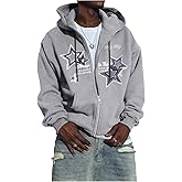 RoseSeek Men's Star Graphic Zip Up Hoodies Long Sleeve Hooded Y2K Sweatshirts Drip Clothes