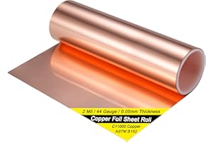 BELLA BAYS Copper Foil Sheet Roll 2Mil/44Gauge(0.05mm) 6in x 5ft Pure Thin Copper Rolll, ASTM B152 C11000 99.9+% Soft Copper Flashing Metal Foil for Craft,Electrical,House Repair,Decoration,and DIY