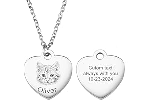 MeMeDIY Personalized Pet Mom Gifts Custom Pet Portrait Necklace with Engraved Pet Sketch/Color Photo Personalized Dog Cat Nec