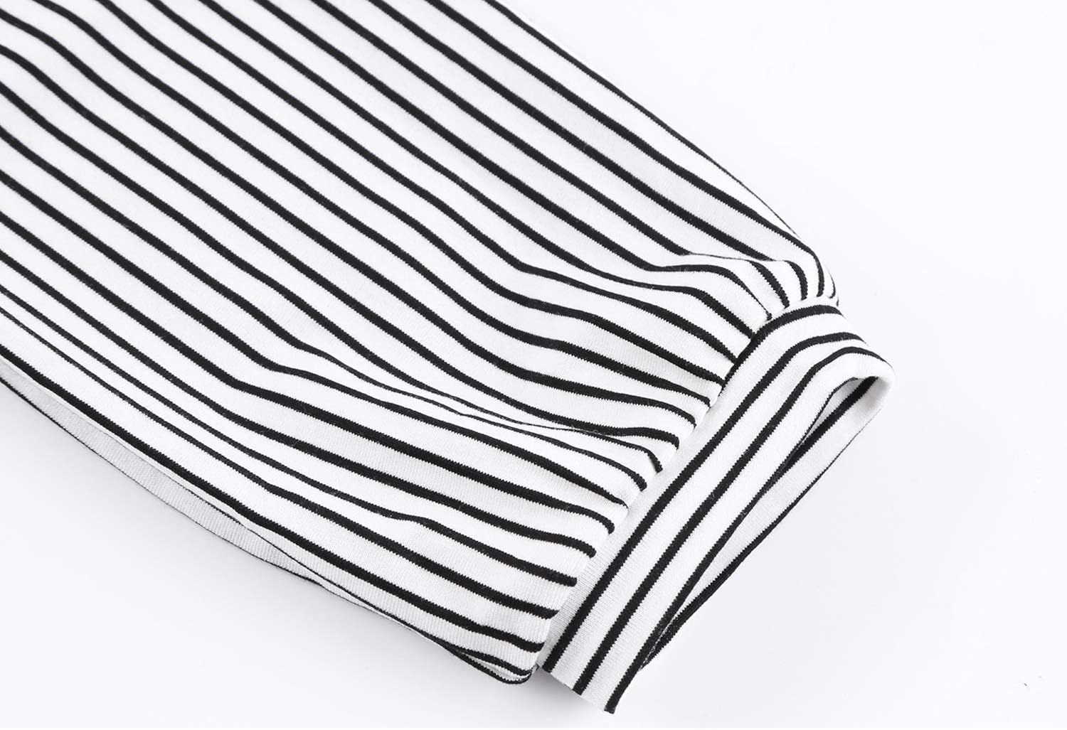 MEROKEETY Women's 3/4 Balloon Sleeve Striped High Waist T Shirt Midi Dress with Pockets at  Women’s Clothing store