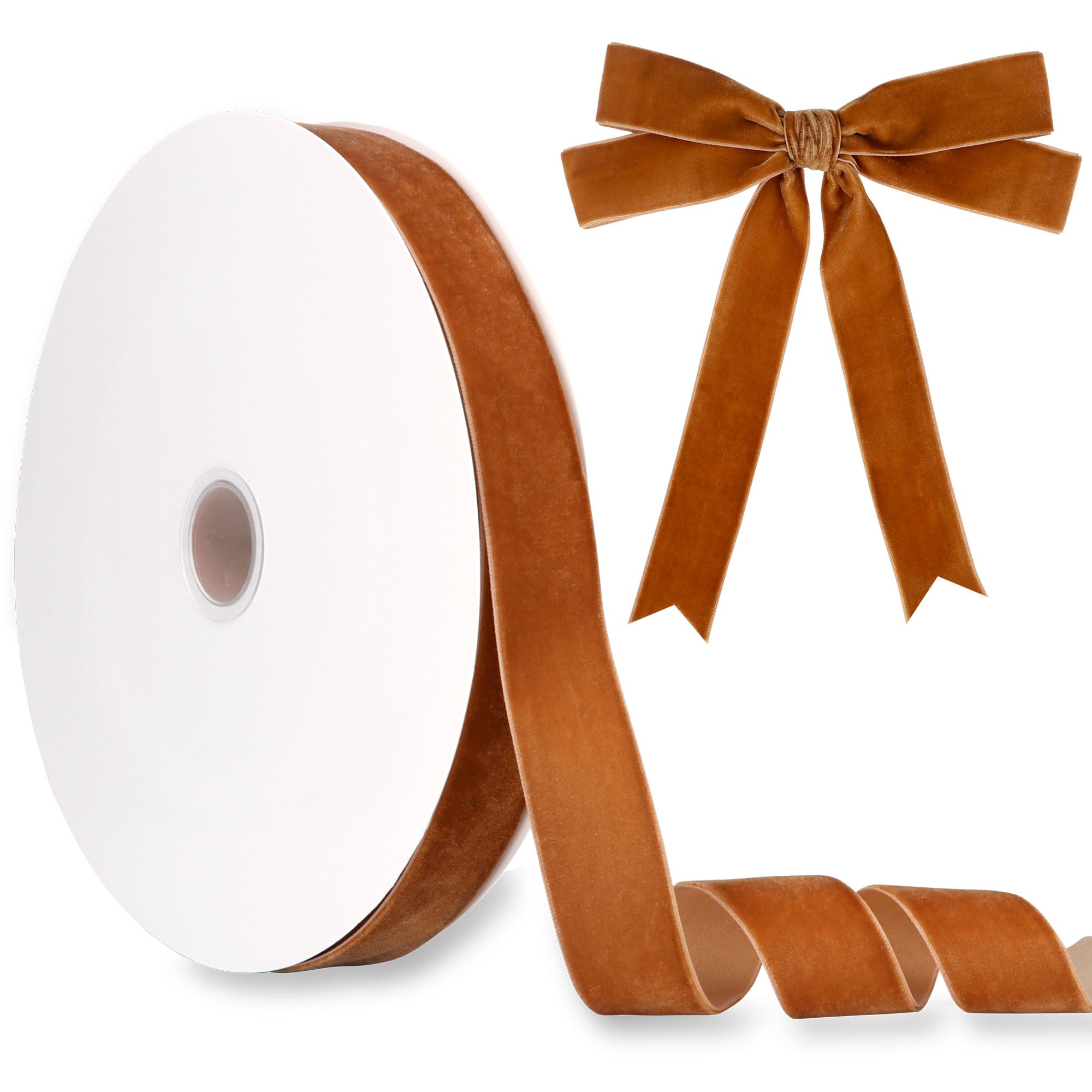 Photo 1 of 1 Inch Velvet Ribbon 30 Yards LVYOUIF Single Side Flocked Christmas Ribbon Roll for Gift Wrapping, Bouquets, Tree Bows, Holiday & Party Decoration Copper -104