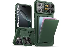 SSLOTSCASE for iPhone 16 Pro Case with Card Holder, & Hidden Kickstand & Camera Protection, Stylish Durable TPU Soft Silicone Edge Protective Case Cover for iPhone 16 Pro 6.3'' 5G 2024, Green
