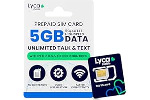 JZN MARKET Lycamobile 30 Day Prepaid SIM Card for Cell Phones, 5 GB High Speed 4G LTE/5G Data, International Talk & Text to 100+ Countries, Quick Activation, 3-in-1 Triple-Cut, Compatible w/ Most Mobile Phones