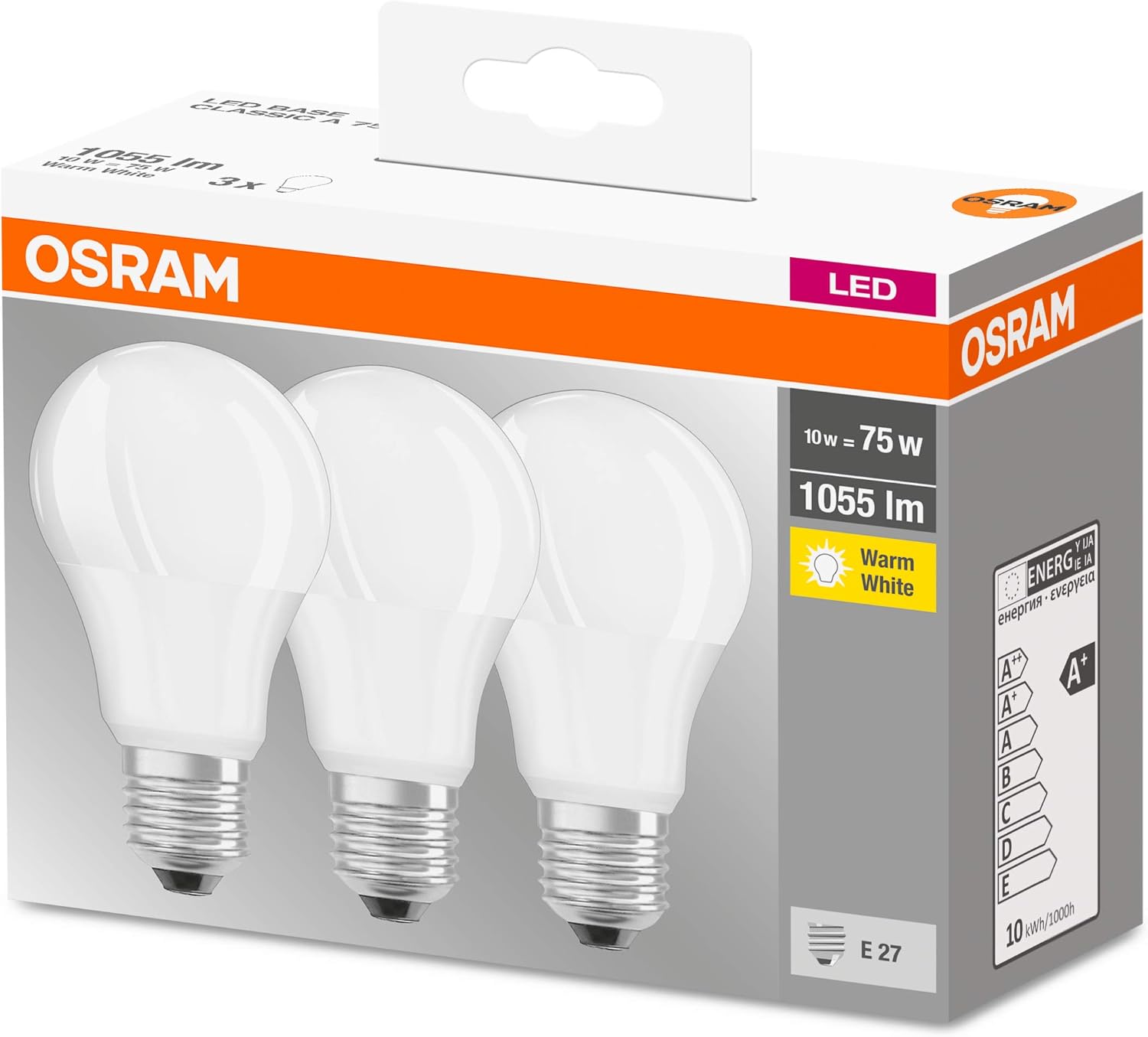 OSRAM LED BASE CLASSIC A / LED lamp, classic bulb shape: E27, 9 W, 220…240 V, 75 W replacement, frosted, Beam angle: 150 ° - Image 4