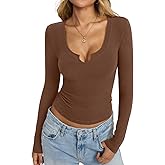EasyGala Womens Cotton Long Sleeve Tops Scoop Neck V Notch Shirts Y2K Low Cut Tshirt Fall Slim Fitted Basic Clothes 2026