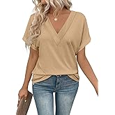Dimur Shirts for Women V Neck Rolled Short Sleeve Tops Summer Business Casual Outfits Beach Vacation Clothes 2026