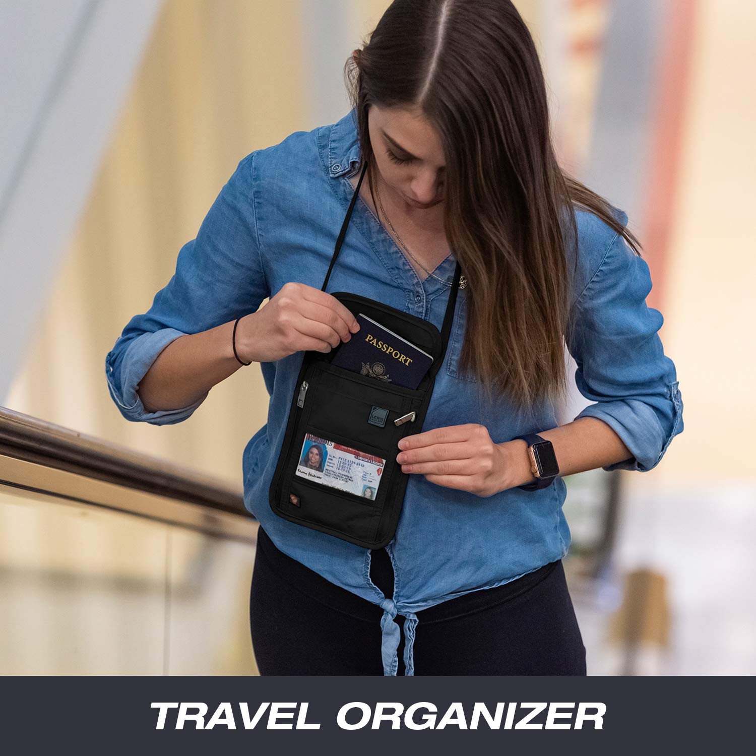 Lewis N. Clark RFID Blocking Stash Neck Wallet, Travel Pouch + Passport Holder for Women & Men, Black, One Size