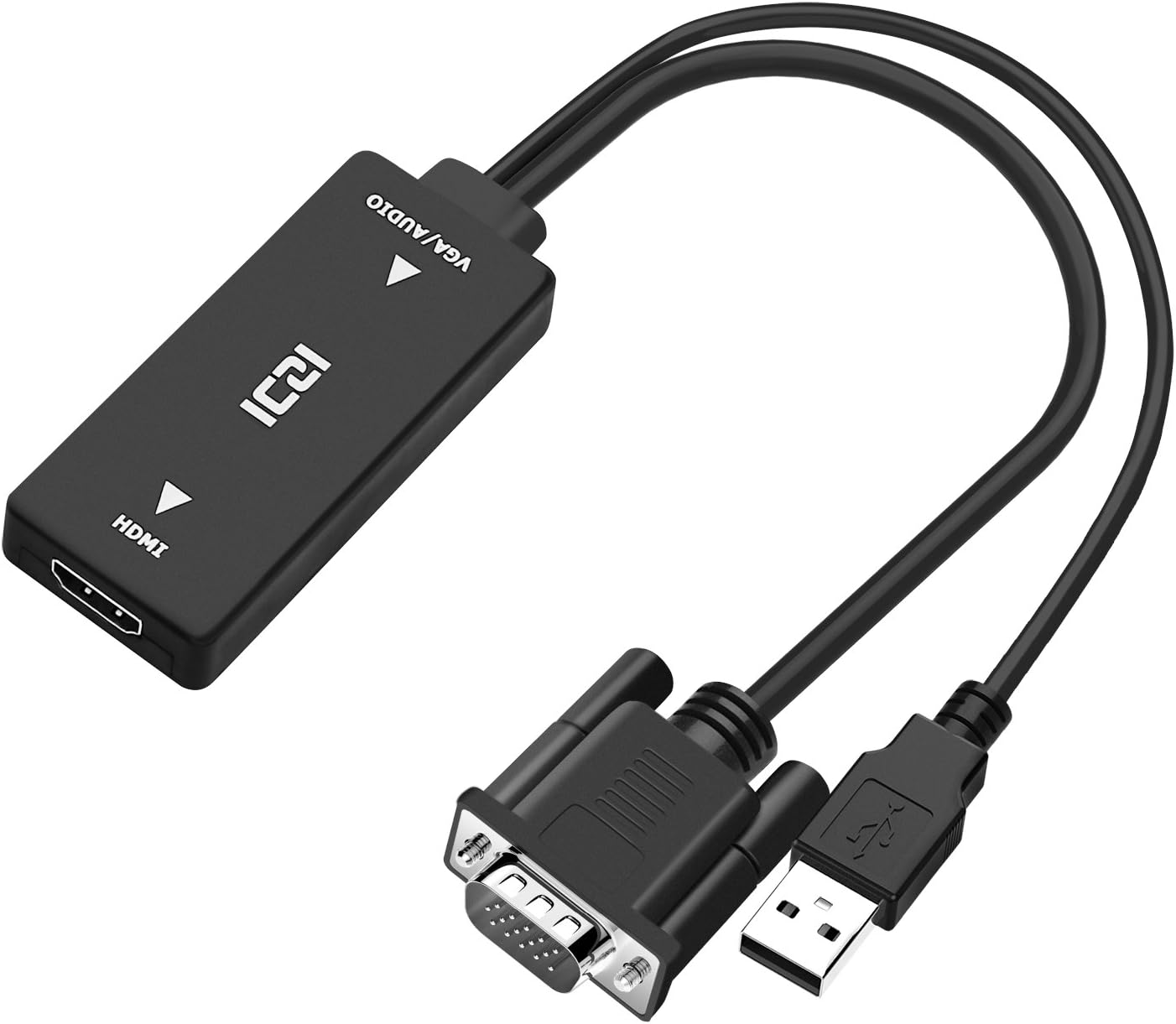 VGA to HDMI Adapter, ICZI VGA Input to HDMI Ouput Cable Adapter with USB Port (Audio& Power Supply) Support and 1080P Resolution Video Adapter for Laptop,Desktop,HD TV-Box to HDTV,Projector and More
