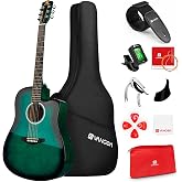 41" Acoustic Guitar Beginner Kit Sitka Spruce Top for Adults, Glossy Green | Dreadnought Cutaway, Sapele Back &amp; Sides, Low-action Neck, 18:1 Sealed Tuners, Padded Gig Bag, Complete Starter Bundle